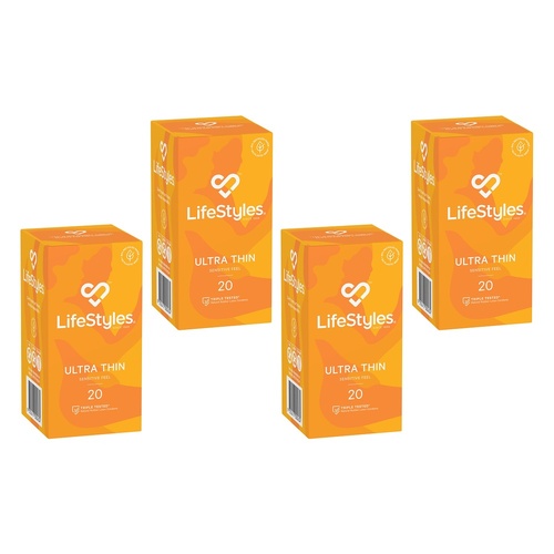 LifeStyles Ultra Thin Condoms 20 Pack Bundle of 4