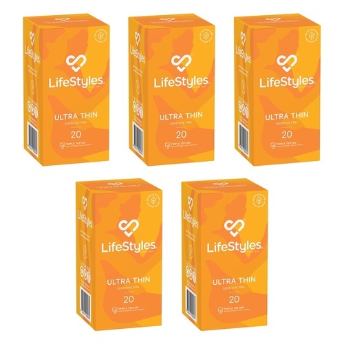 LifeStyles Ultra Thin Condoms 20 Pack Bundle of 5