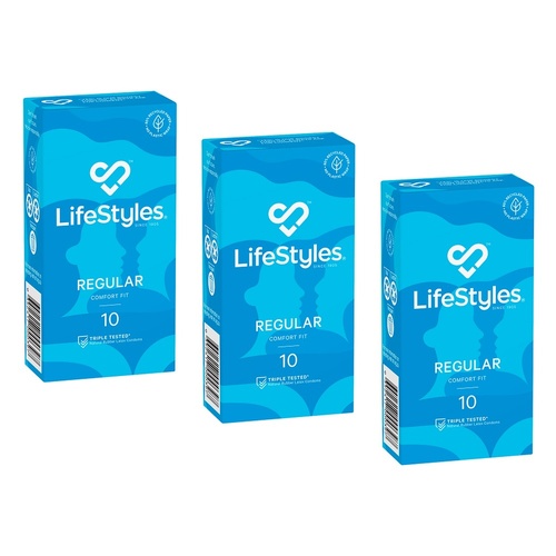 LifeStyles Regular Condoms 10 Pack Bundle of 3