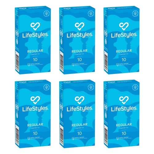 LifeStyles Regular Condoms 10 Pack Bundle of 6