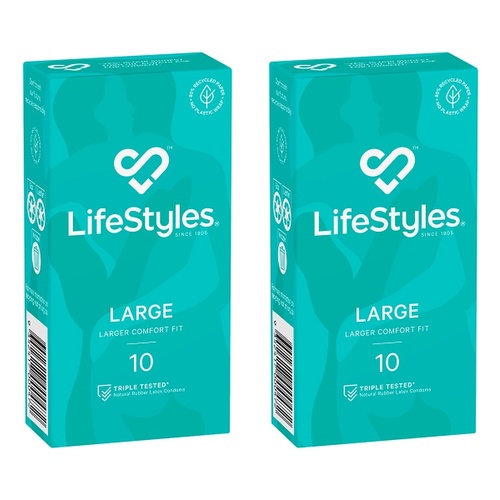LifeStyles Large Condoms 10 Pack Bundle of 2