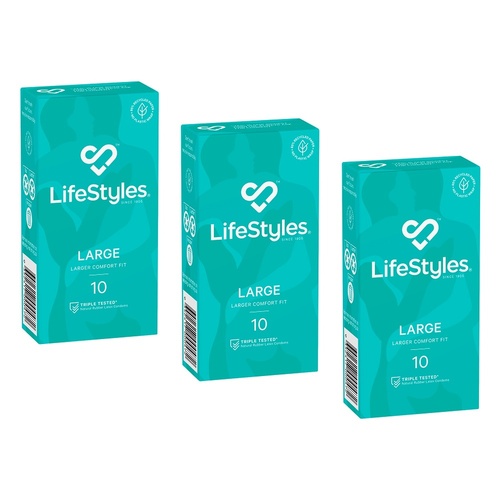 LifeStyles Large Condoms 10 Pack Bundle of 3