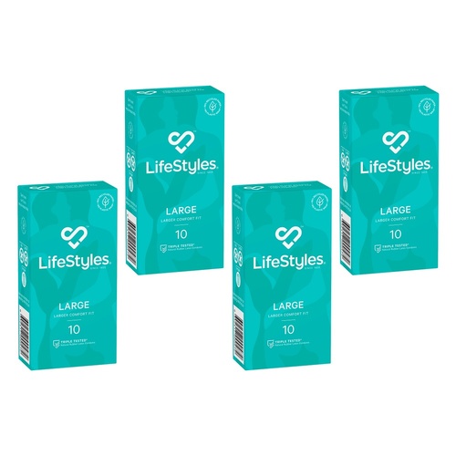 LifeStyles Large Condoms 10 Pack Bundle of 4