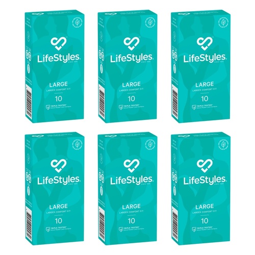 LifeStyles Large Condoms 10 Pack Bundle of 6