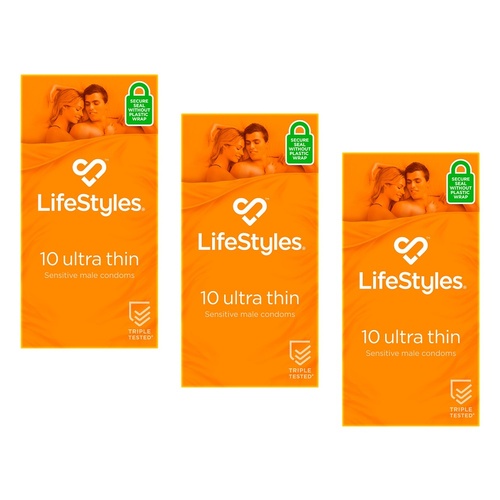 LifeStyles Ultra Thin Condoms Sensitive 10 Pack Bundle of 3