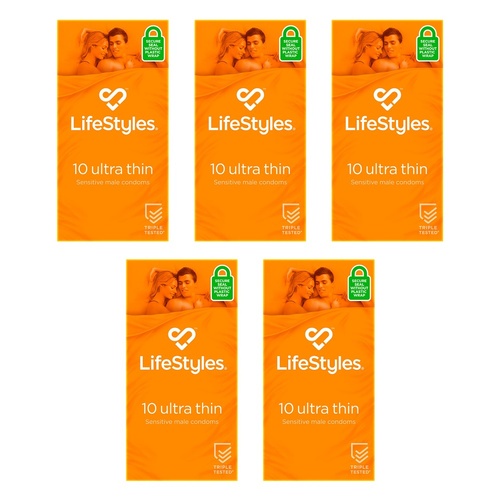 LifeStyles Ultra Thin Condoms Sensitive 10 Pack Bundle of 5
