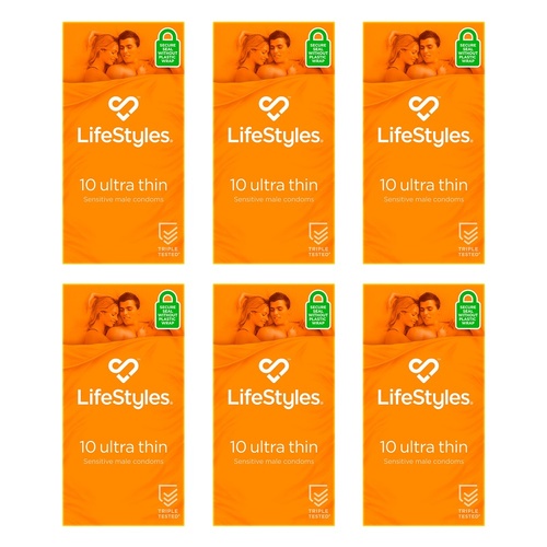 LifeStyles Ultra Thin Condoms Sensitive 10 Pack Bundle of 6