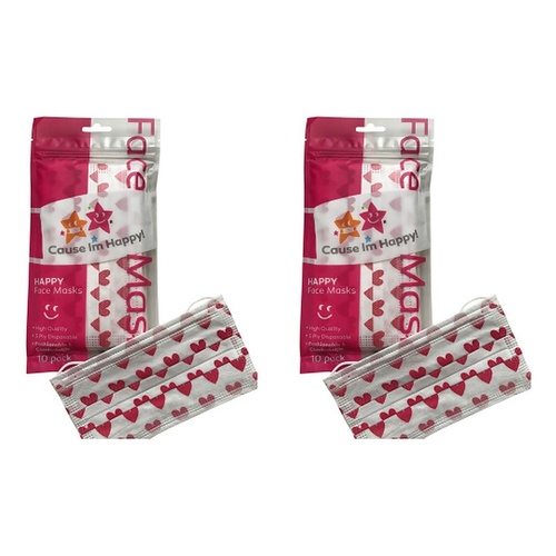 Cause I'm Happy Face Mask Hearts 10 Pack Bundle of 2