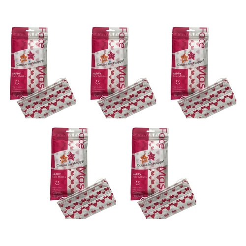 Cause I'm Happy Face Mask Hearts 10 Pack Bundle of 5