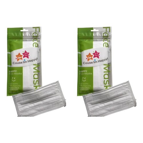 Cause I'm Happy Face Mask White 10 Pack Bundle of 2