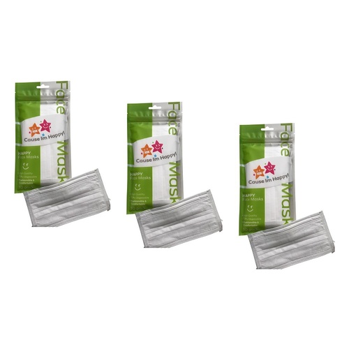 Cause I'm Happy Face Mask White 10 Pack Bundle of 3