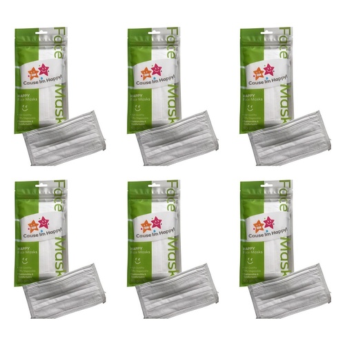 Cause I'm Happy Face Mask White 10 Pack Bundle of 6