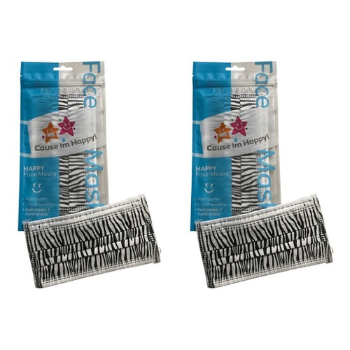 Cause I'm Happy Face Mask Zebra 10 Pack Bundle of 2