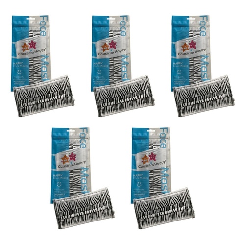 Cause I'm Happy Face Mask Zebra 10 Pack Bundle of 5
