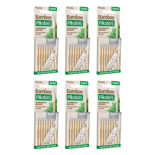 Piksters Bamboo Interdental Brushes Size 0 8 Pack Fine Tooth Gaps Bundle of 6