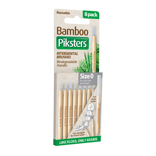 Piksters Bamboo Interdental Brushes Size 0 8 Pack Fine Tooth Gaps