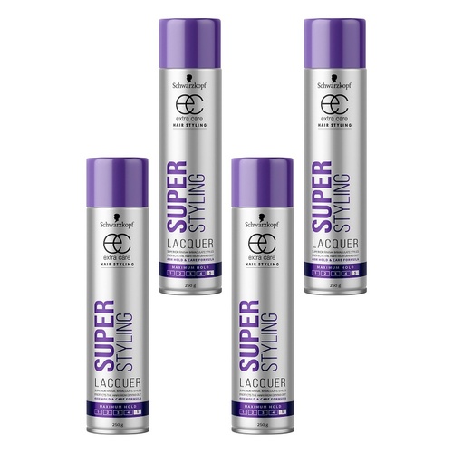 Schwarzkopf Extra Care Super Styling Lacquer Maximum Hold 250g Pack of 4