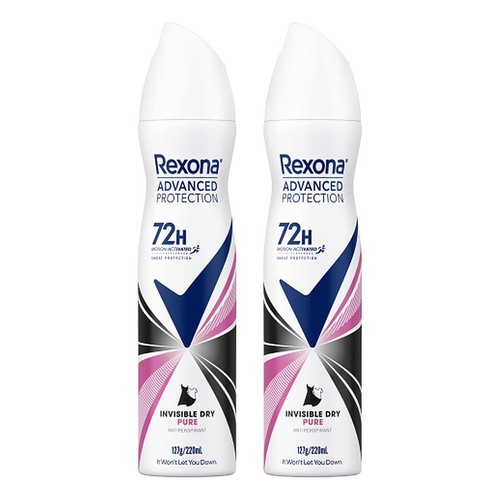 Rexona Advanced Protection 72H Invisible Dry Pure Antiperspirant 220mL Pack of 2