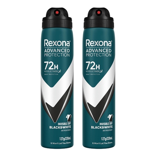 Rexona Advanced Protection Invisible Dry Black & White, 72H, 220mL Pack of 2