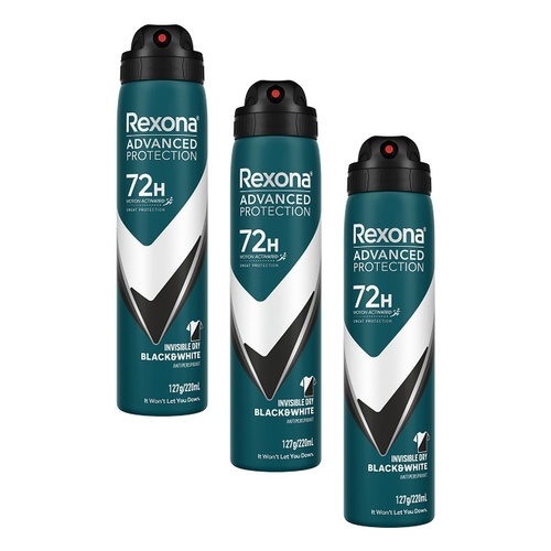 Rexona Advanced Protection Invisible Dry Black & White, 72H, 220mL Pack of 3
