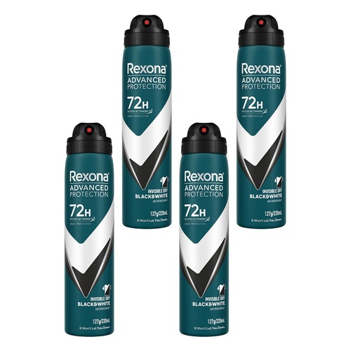 Rexona Advanced Protection Invisible Dry Black & White, 72H, 220mL Pack of 4