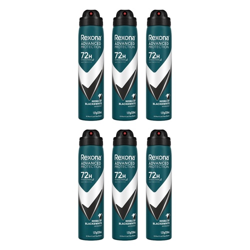 Rexona Advanced Protection Invisible Dry Black & White, 72H, 220mL Pack of 6