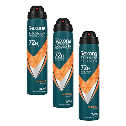 Rexona Advanced Protection 72H Workout Antiperspirant 220mL Pack of 3