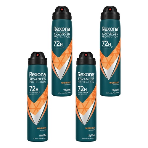 Rexona Advanced Protection 72H Workout Antiperspirant 220mL Pack of 4