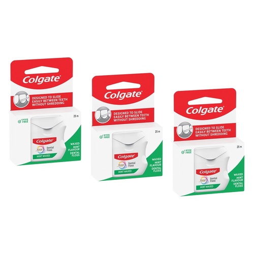 Colgate Total Mint Waxed Dental Floss 25m Pack of 3