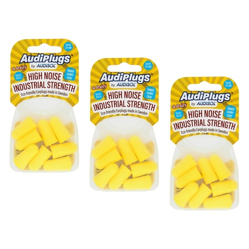 Audiplugs High Noise Industrial Strength Ear Plugs 4 Pairs Pack of 3