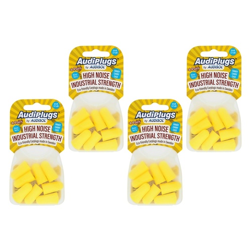 Audiplugs High Noise Industrial Strength Ear Plugs 4 Pairs Pack of 4