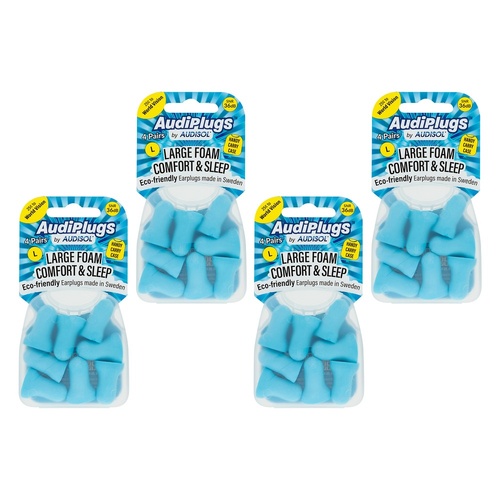 Audiplugs Large Foam Comfort & Sleep Ear Plugs 4 Pairs Pack of 4