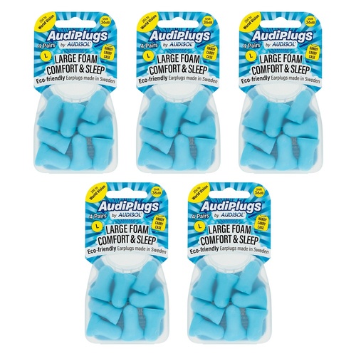 Audiplugs Large Foam Comfort & Sleep Ear Plugs 4 Pairs Pack of 5