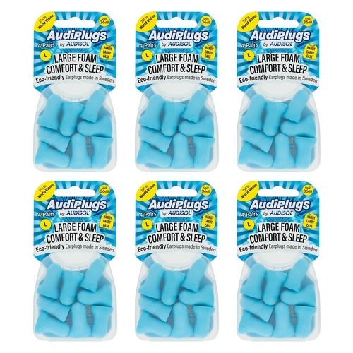 Audiplugs Large Foam Comfort & Sleep Ear Plugs 4 Pairs Pack of 6