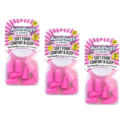 Audiplugs Soft Foam Comfort & Sleep Ear Plugs 4 Pairs Pack of 3