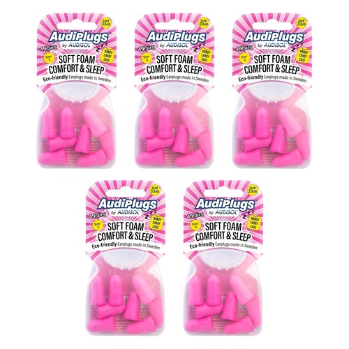 Audiplugs Soft Foam Comfort & Sleep Ear Plugs 4 Pairs Pack of 5