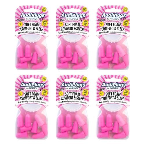 Audiplugs Soft Foam Comfort & Sleep Ear Plugs 4 Pairs Pack of 6