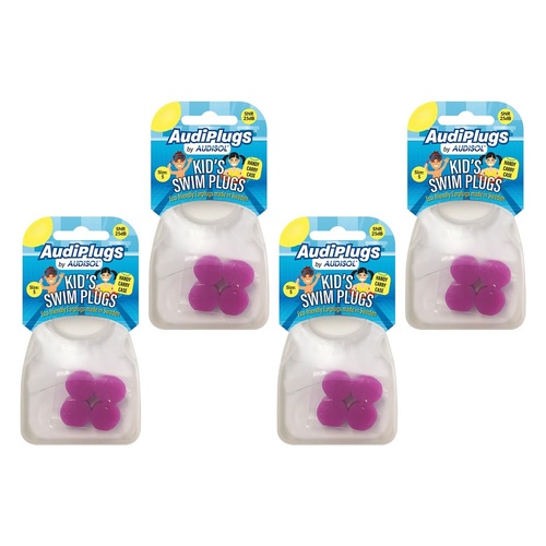Audiplugs Kid's Swim Plugs 2 Pairs Pack of 4