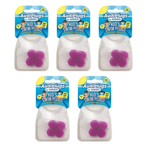 Audiplugs Kid's Swim Plugs 2 Pairs Pack of 5