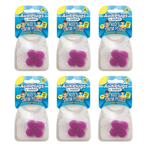 Audiplugs Kid's Swim Plugs 2 Pairs Pack of 6