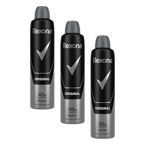 Rexona Men Antiperspirant Aerosol Original 250mL Pack of 3