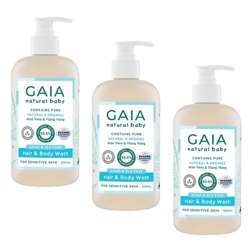 GAIA Natural Baby Hair & Body Wash 500mL Pack of 3