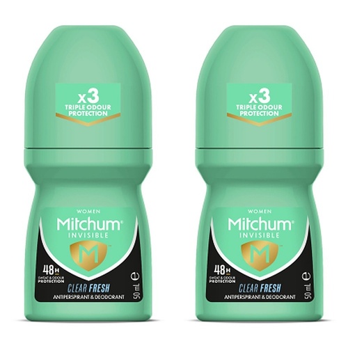 Mitchum Women Invisible Roll-On 48HR Clear Fresh 50mL Pack of 2