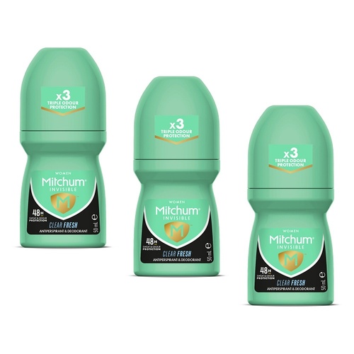 Mitchum Women Invisible Roll-On 48HR Clear Fresh 50mL Pack of 3