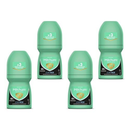 Mitchum Women Invisible Roll-On 48HR Clear Fresh 50mL Pack of 4