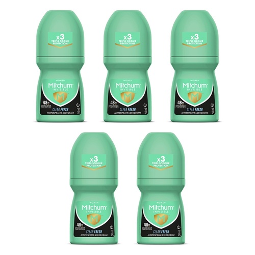 Mitchum Women Invisible Roll-On 48HR Clear Fresh 50mL Pack of 5