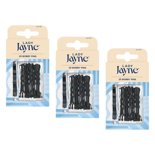 Lady Jayne Black Bobby Pins 25 Pack Bundle of 3