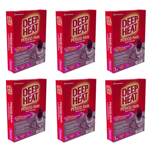 Deep Heat Period Pain Heat Patches 3 Pack Bundle of 6