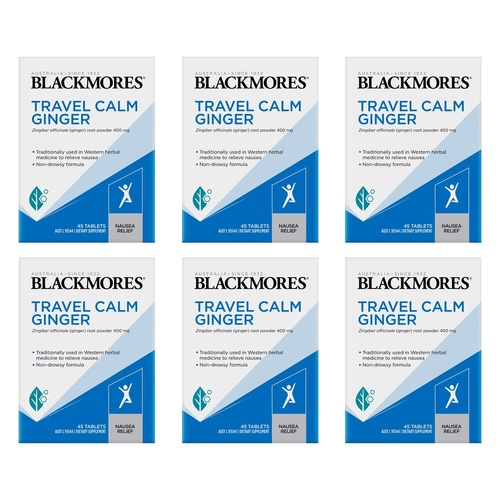 Blackmores Travel Calm Ginger 45 Tablets Pack of 6