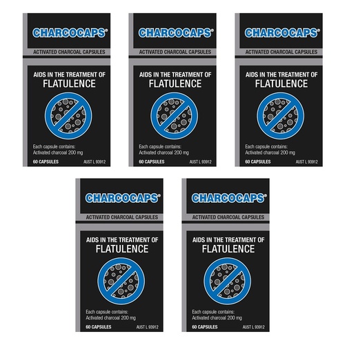 Charcocaps 200mg 60 Capsules Pack of 5